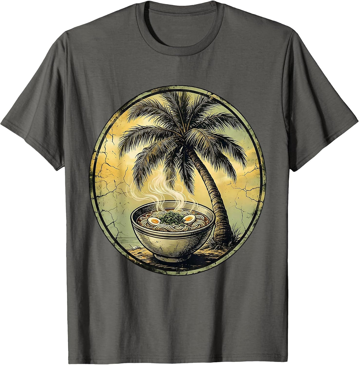 Men's Breezy Bowl Ramen Palm Tree Illustration T-Shirt - Asphalt Grey