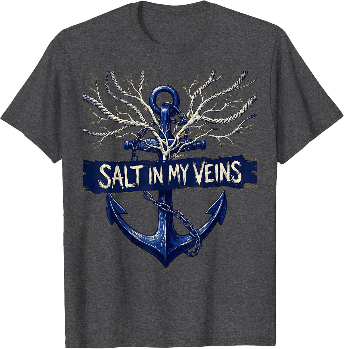 Men's Salt In My Veins Sailor Nautical Design T-Shirt - Dark Heather Grey