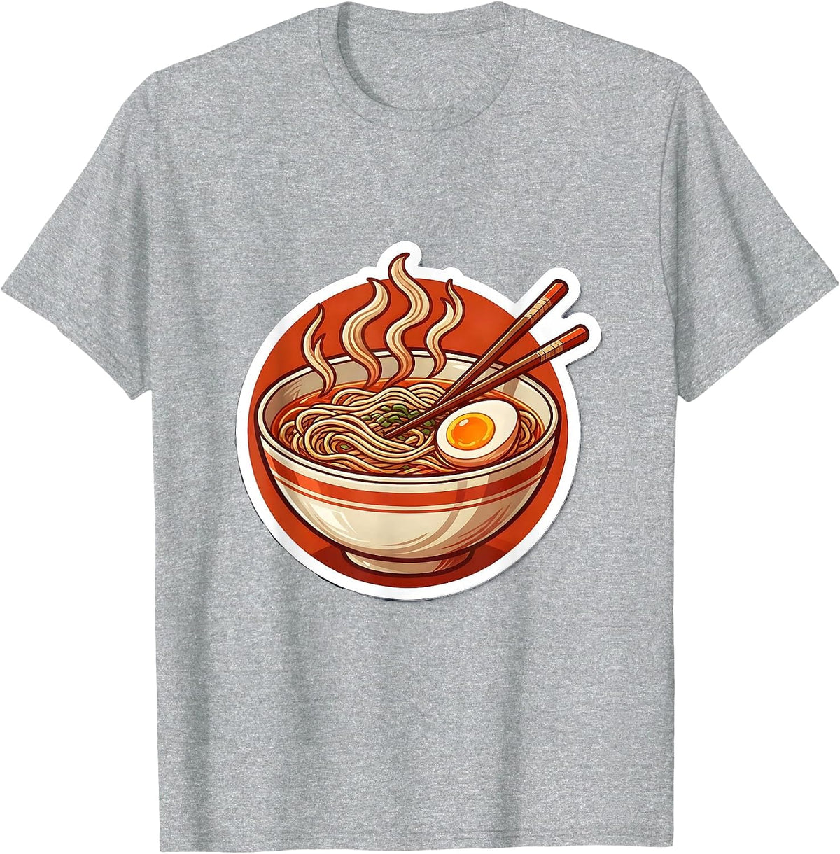 Men's Japanese Ramen Bowl Chopsticks Steam Illustration T-Shirt - Heather Grey