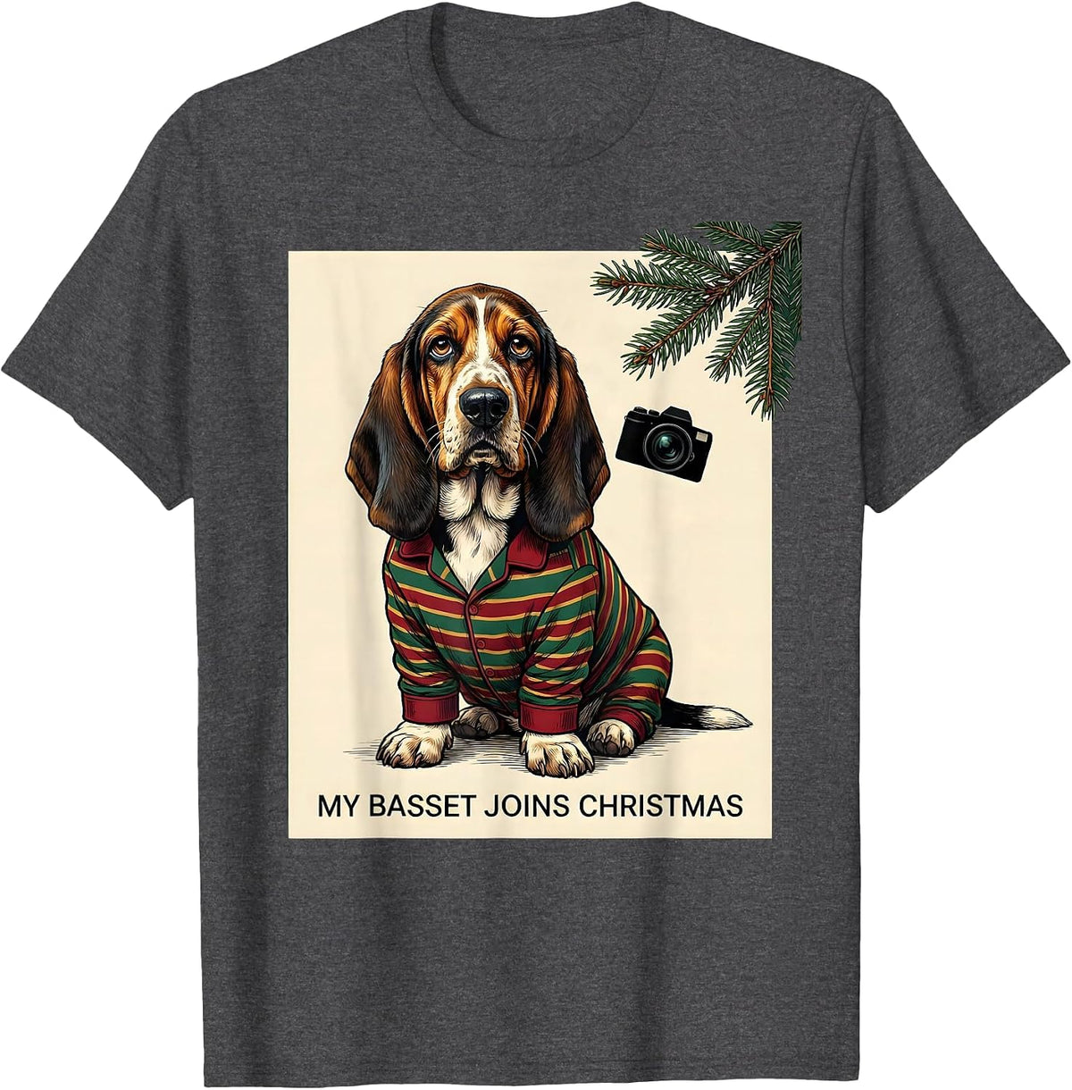 Men's My Basset Joins Christmas Funny Dachshund Dog Lover T-Shirt - Dark Heather Grey
