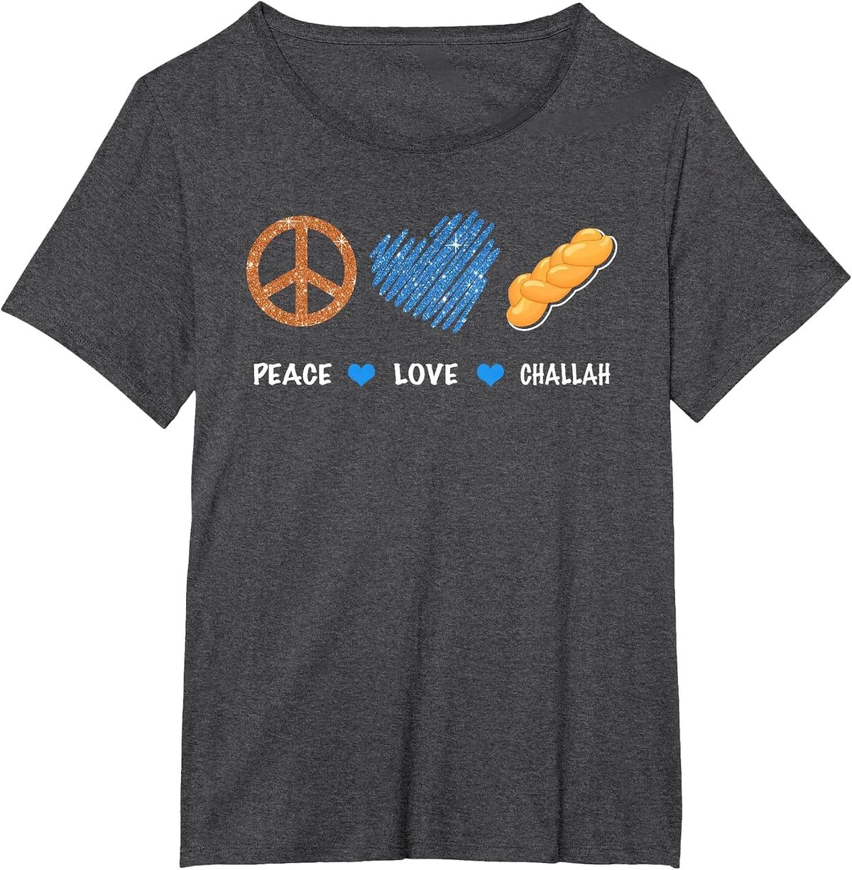 Peace Love Challah Jewish Bread Channukah Hanukkah Jewish T-Shirt - Dark Heather Grey