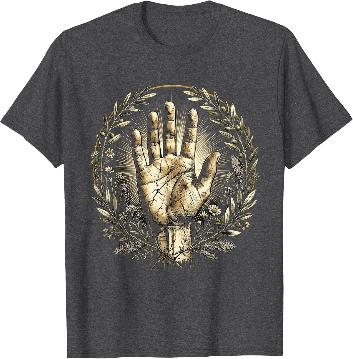 Nail-Pierced Hand of Jesus Christian Faith Design T-Shirt - Dark Heather Grey