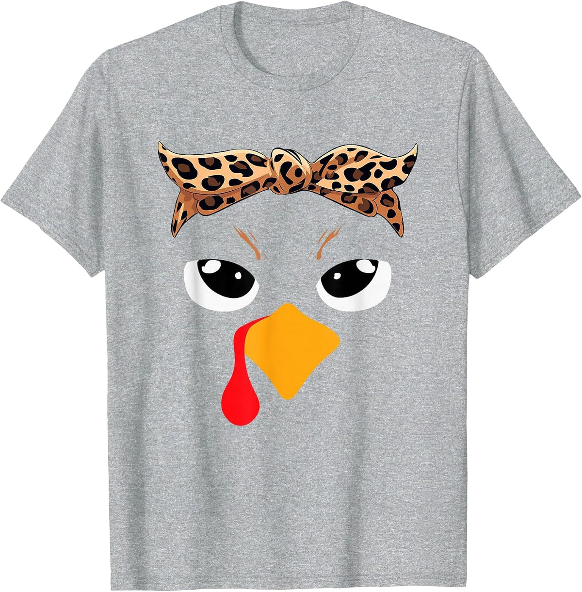 Girls Thanksgiving Turkey Face Leopard Bandana Women Turkey T-Shirt - Heather Grey