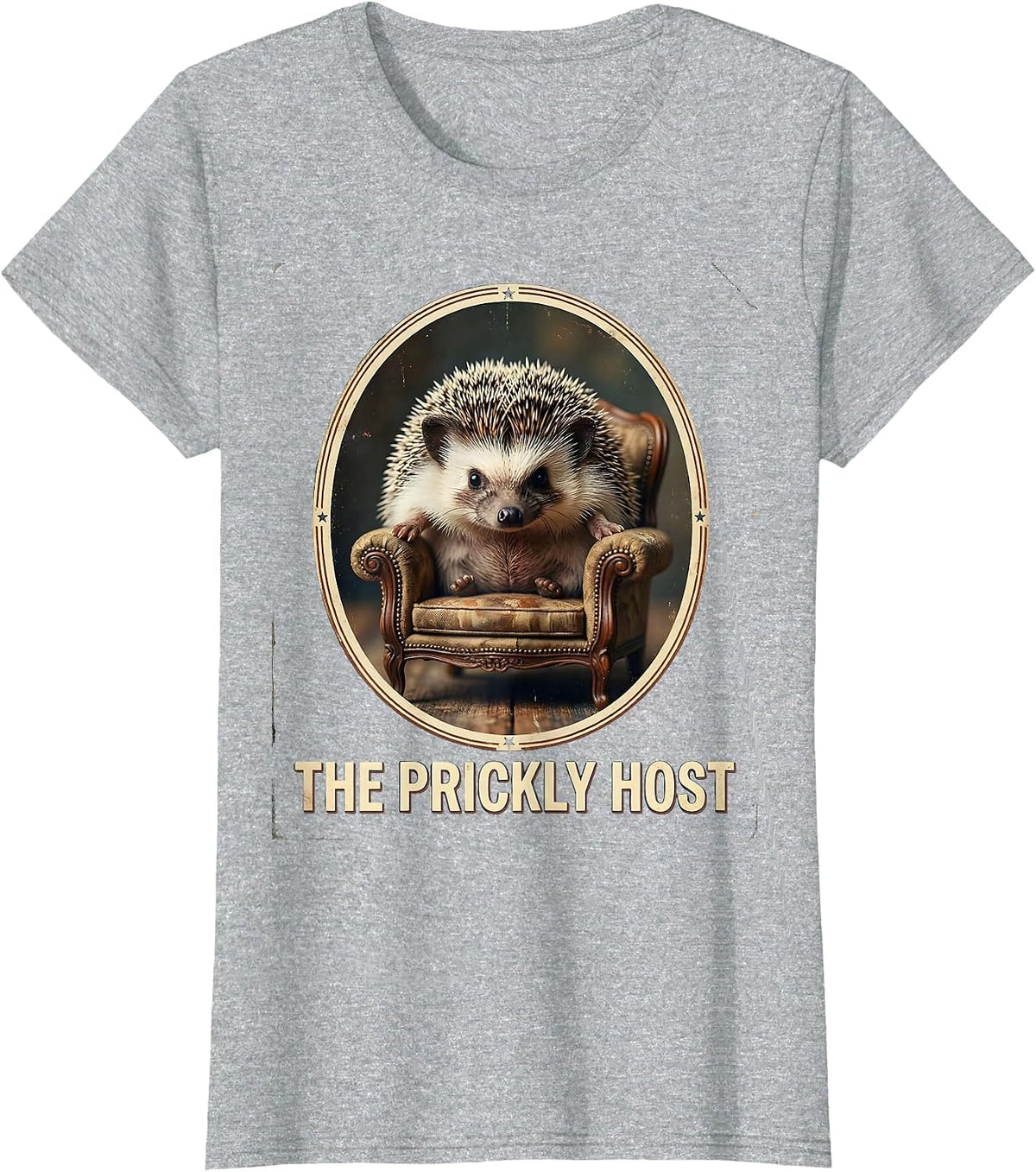 Women's The Prickly Host Vintage Funny Hedgehog Animal Lover Humor T-Shirt - Heather Grey