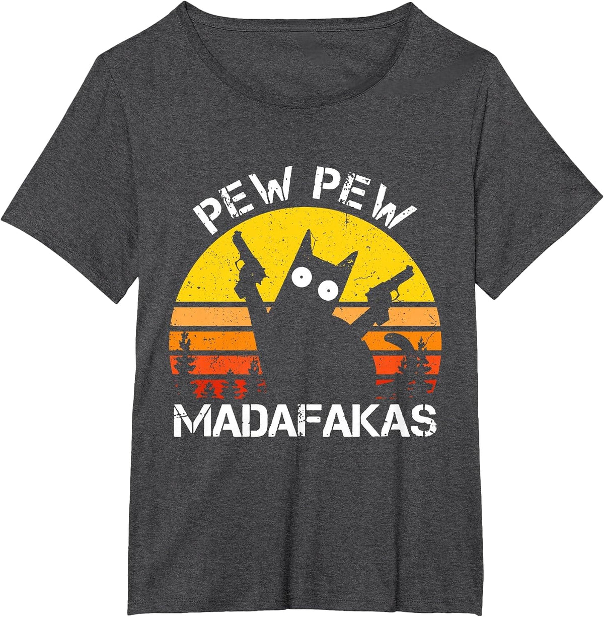 CAT - Pew Pew Madafakas Crazy Summer Cat with Gun T-Shirt - Dark Heather Grey