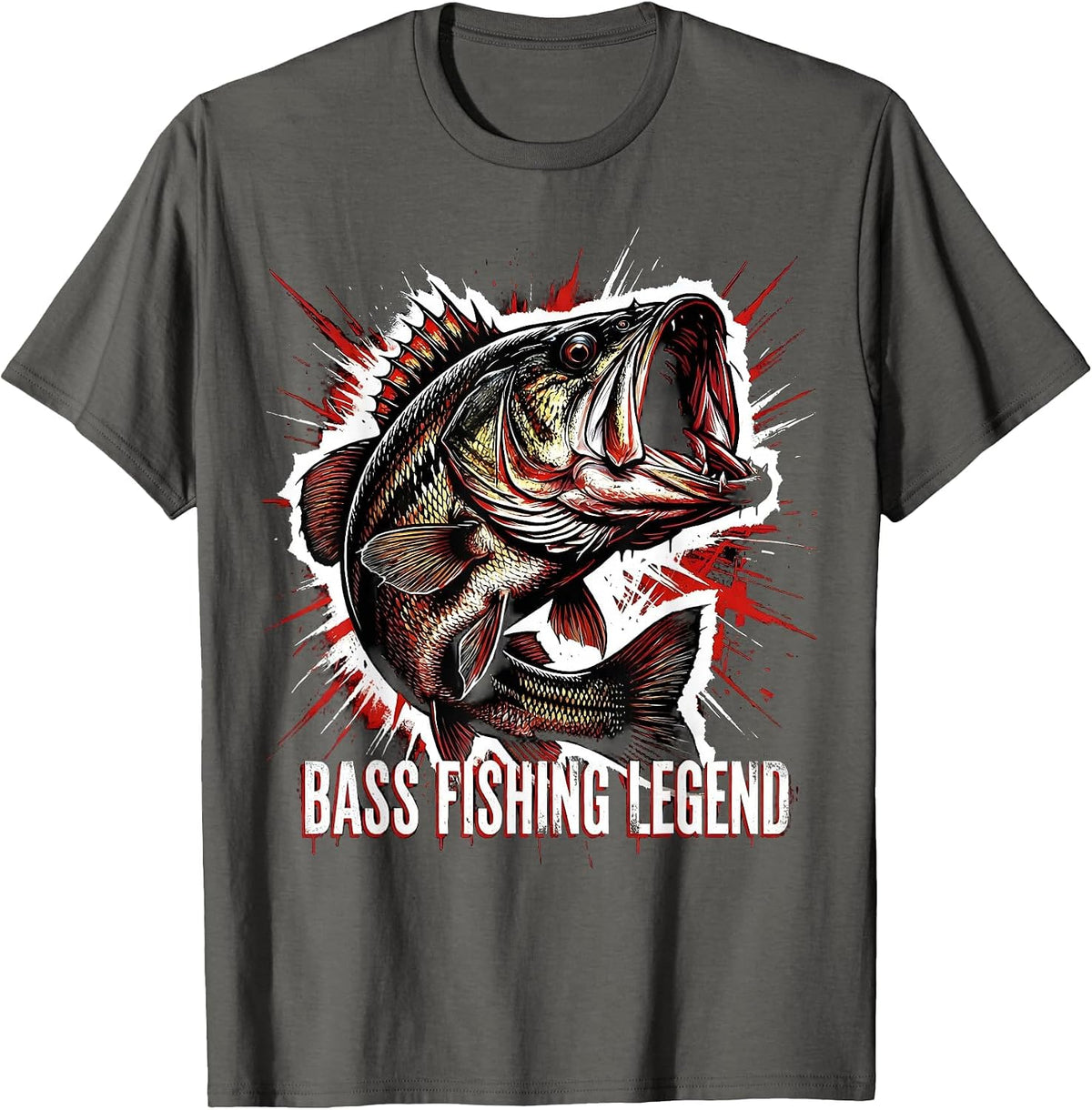 Bass Fishing Legend Mens Angler Design T-Shirt - Asphalt Grey