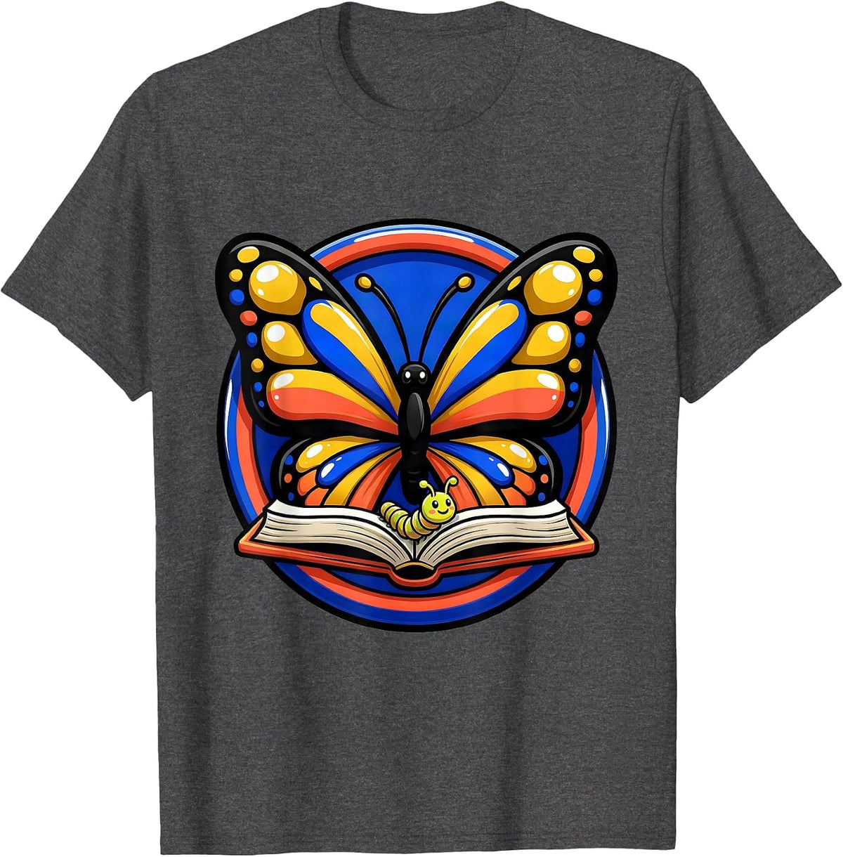 Special Education Open Book Butterfly Wings Design T-Shirt - Dark Heather Grey