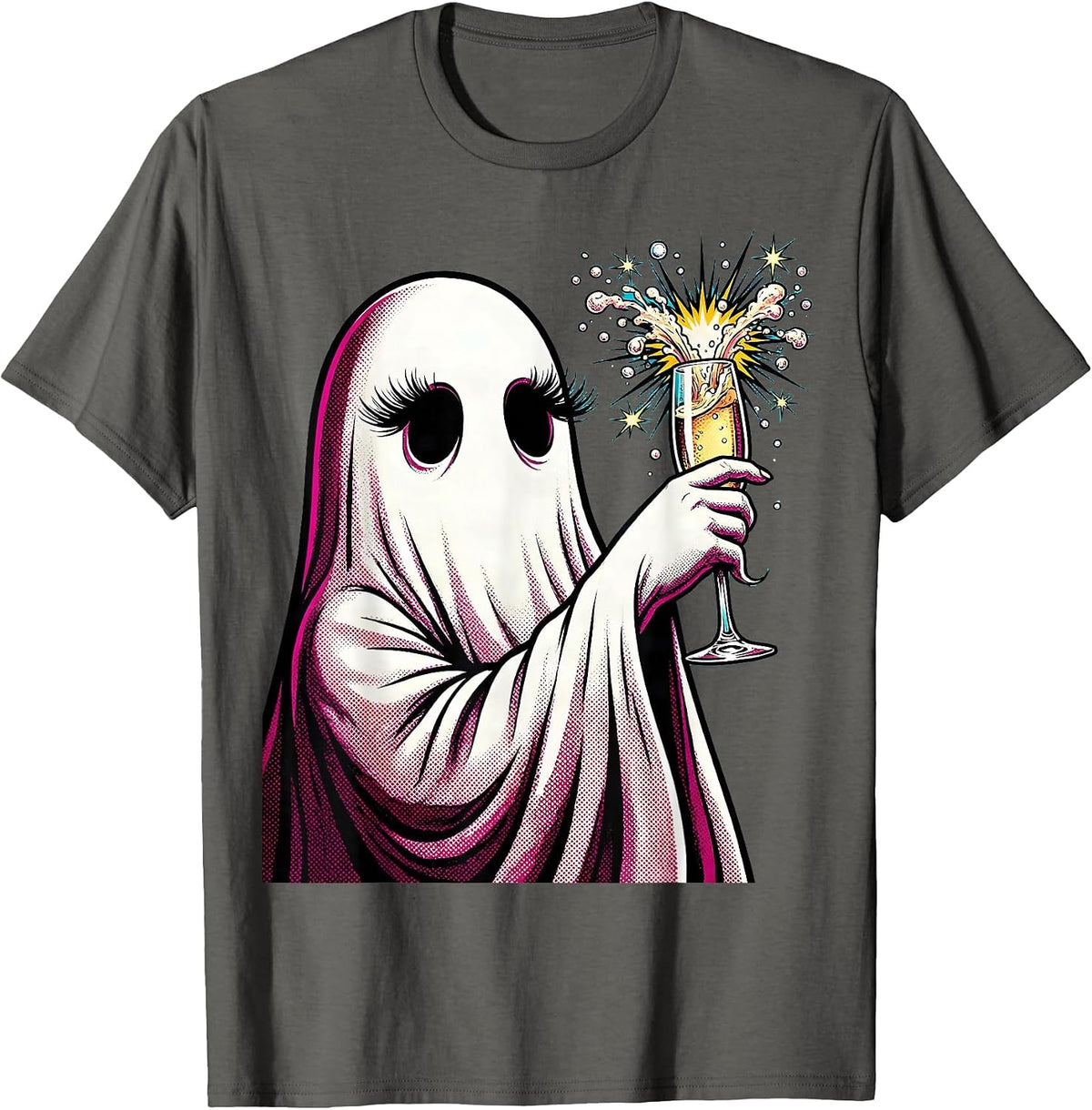 Boo Jee Ghost Champagne Flute Graphic T-Shirt - Asphalt Grey