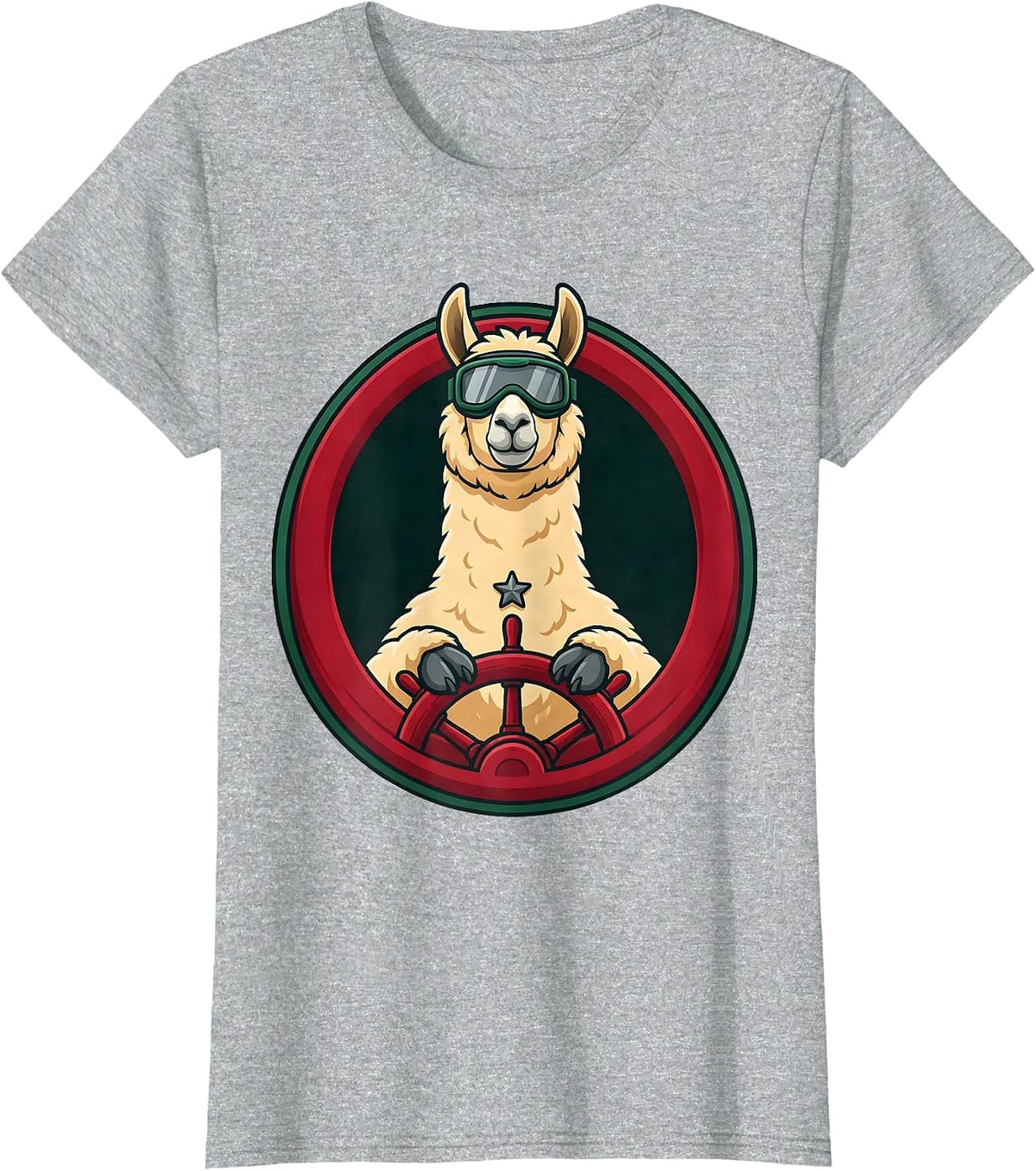Circular Llama Badge Christmas Animal Lover Gift T-Shirt - Heather Grey