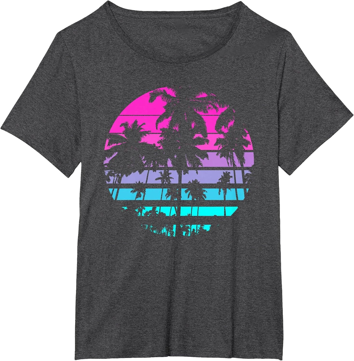 Retro Eighties 80s & 90s Beach Style Design with Palm Trees T-Shirt - Dark Heather Grey