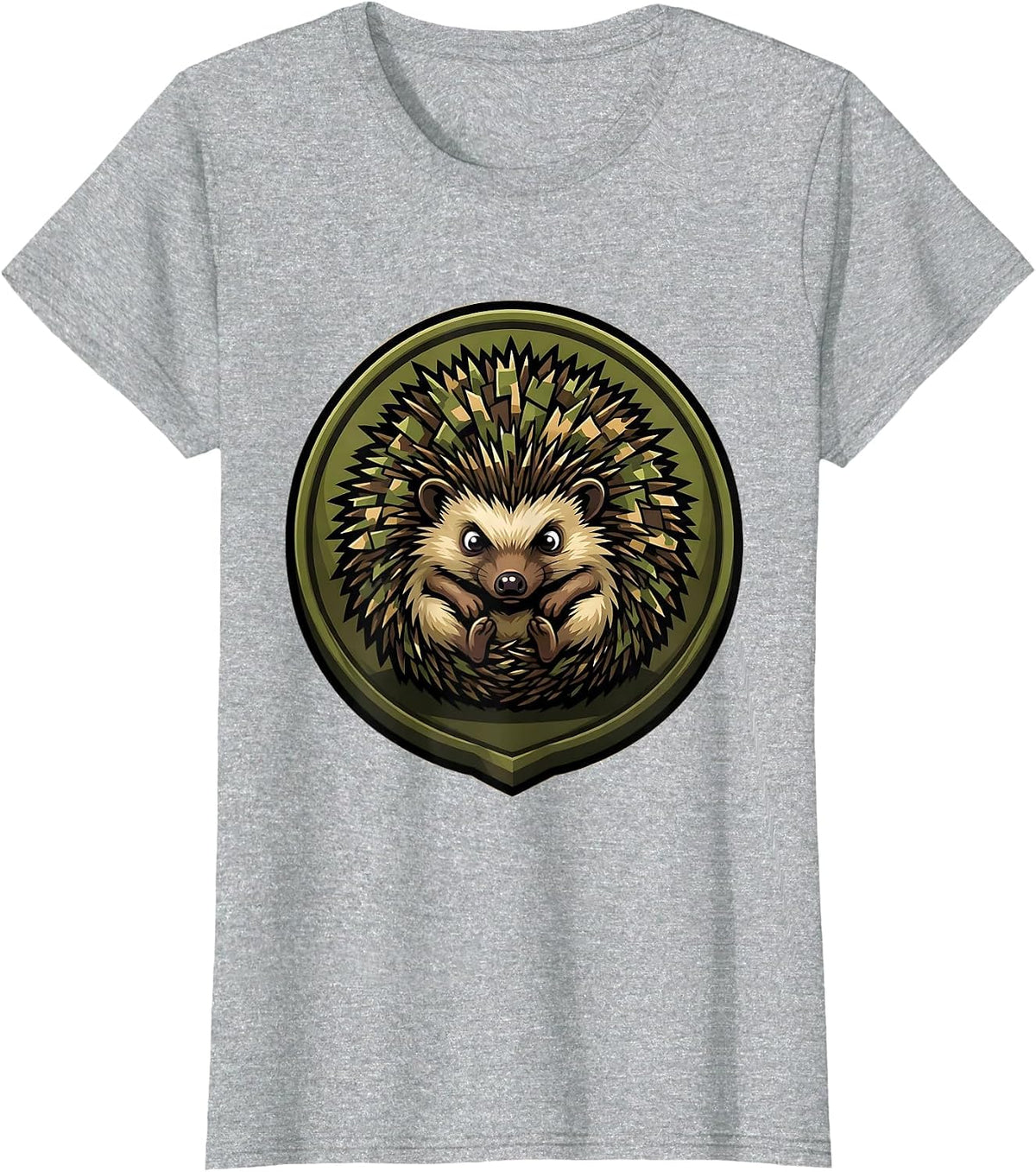 Women's Kids Camo Hedgehog Rolled Up Ball Graphic T-Shirt - Heather Grey