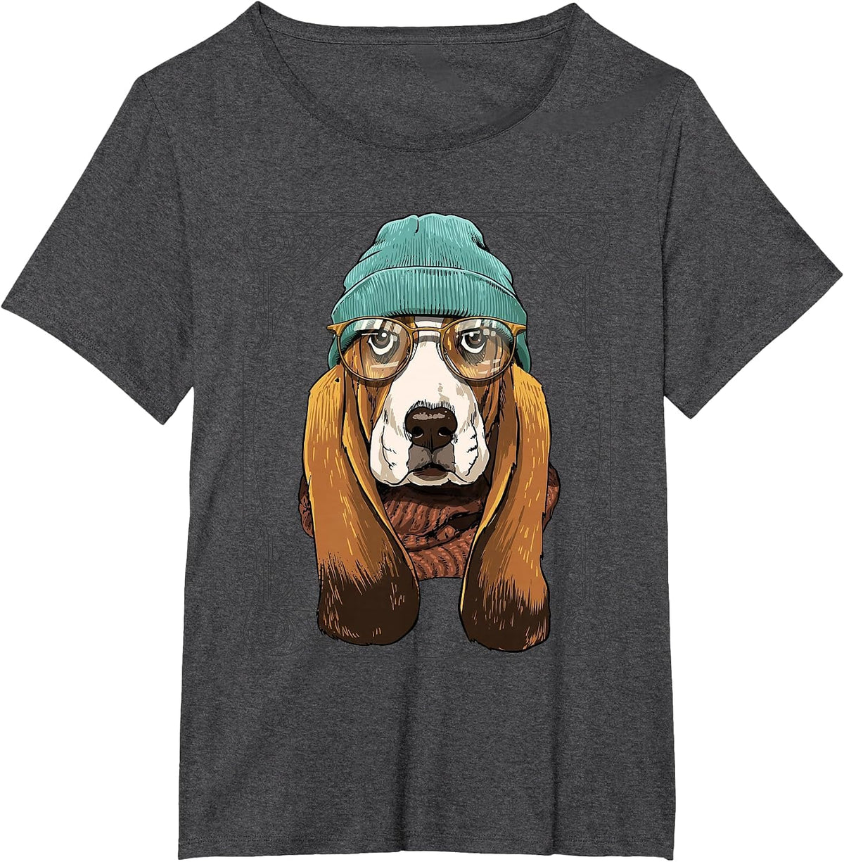 Hipster Basset Hound Shirt Pet Dog Face Basset Hound Lovers T-Shirt - Dark Heather Grey