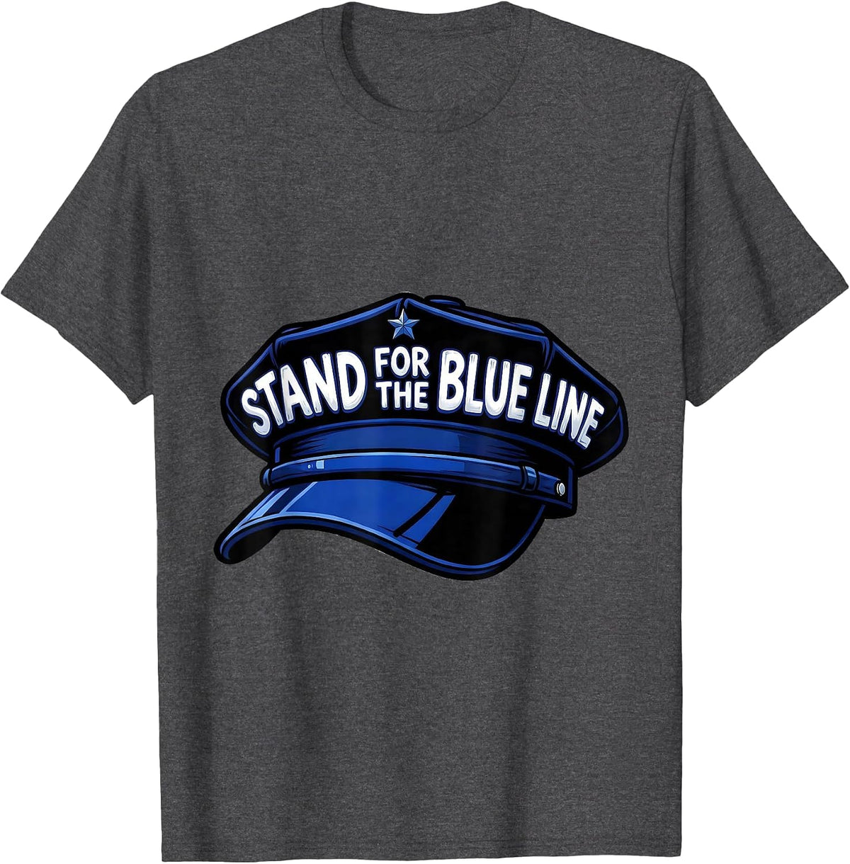 Men's Stand For The Blue Line Cartoon Police Support Thin Blue T-Shirt - Dark Heather Grey