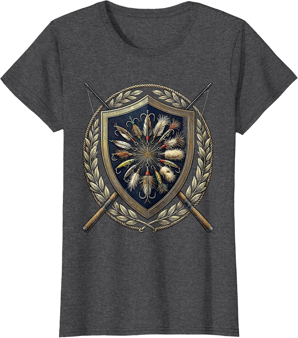 Women's Colorful Fly Fishing Lures Graphic Tee T-Shirt - Dark Heather Grey