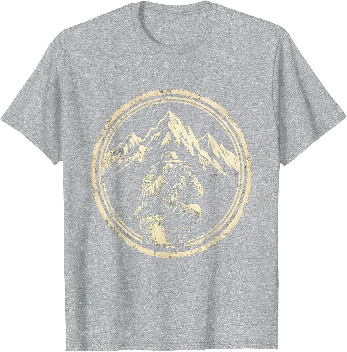 Men's Camo Hunter Glassing Snowy Mountain Peaks T-Shirt - Heather Grey