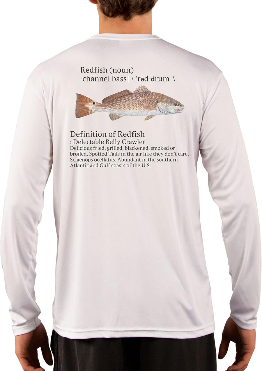 Skiff Life Redfish Red Drum Fishing Shirts Men's Quick Dry Lightweight UPF 50+ Long Sleeve Shirts Moisture Wicking - White