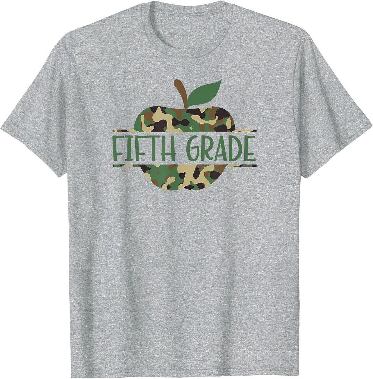 Fifth Grade Camo Apple First Day of School T-Shirt - Heather Grey