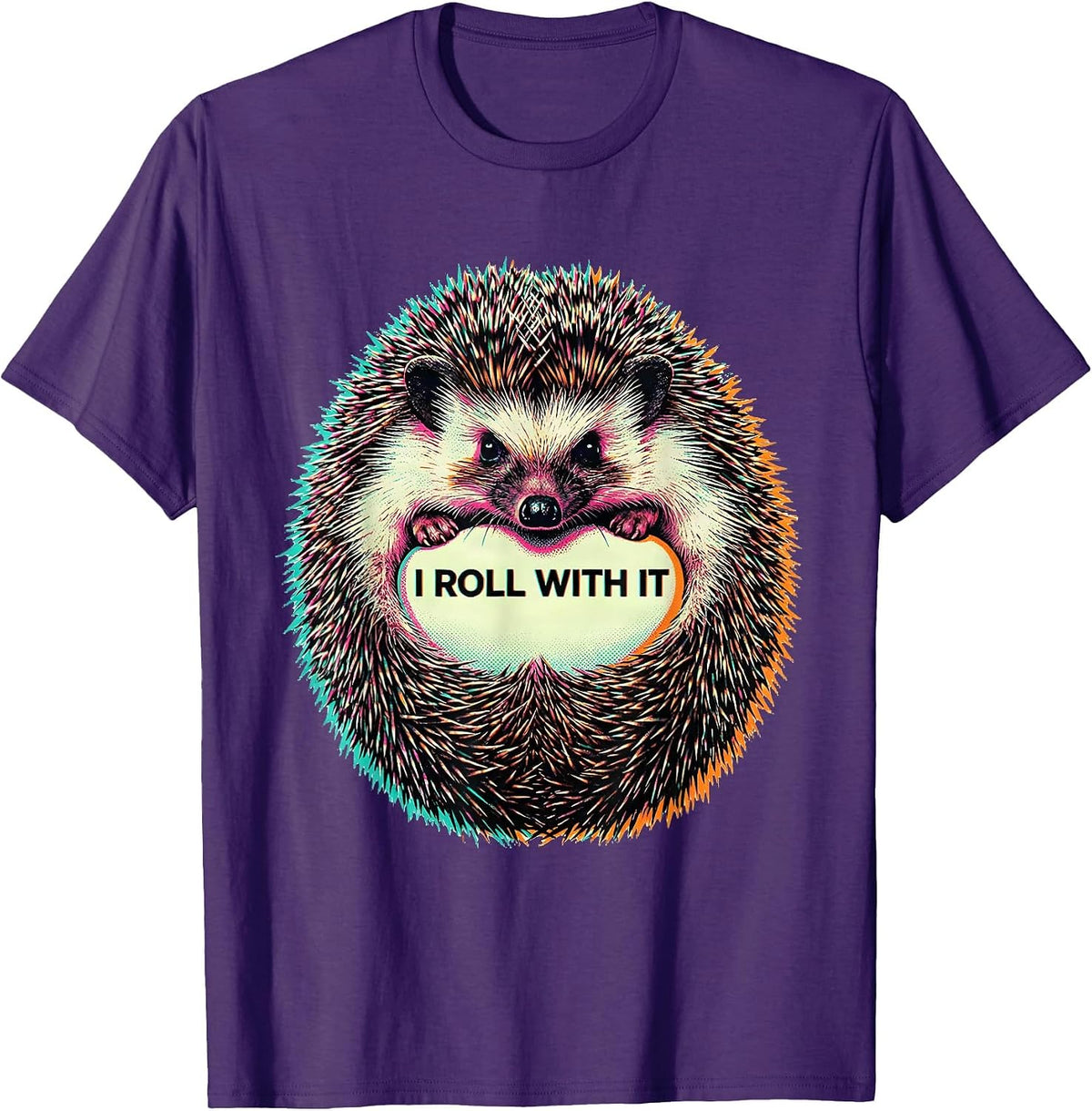 Men's I Roll With It Whimsical Hedgehog Lover Humor Novelty Gift T-Shirt - Purple