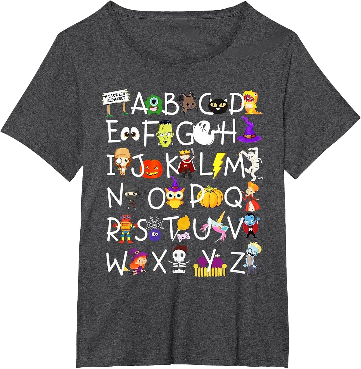 Alphabet ABCs Halloween Characters Kindergarten Teacher Kids T-Shirt - Dark Heather Grey
