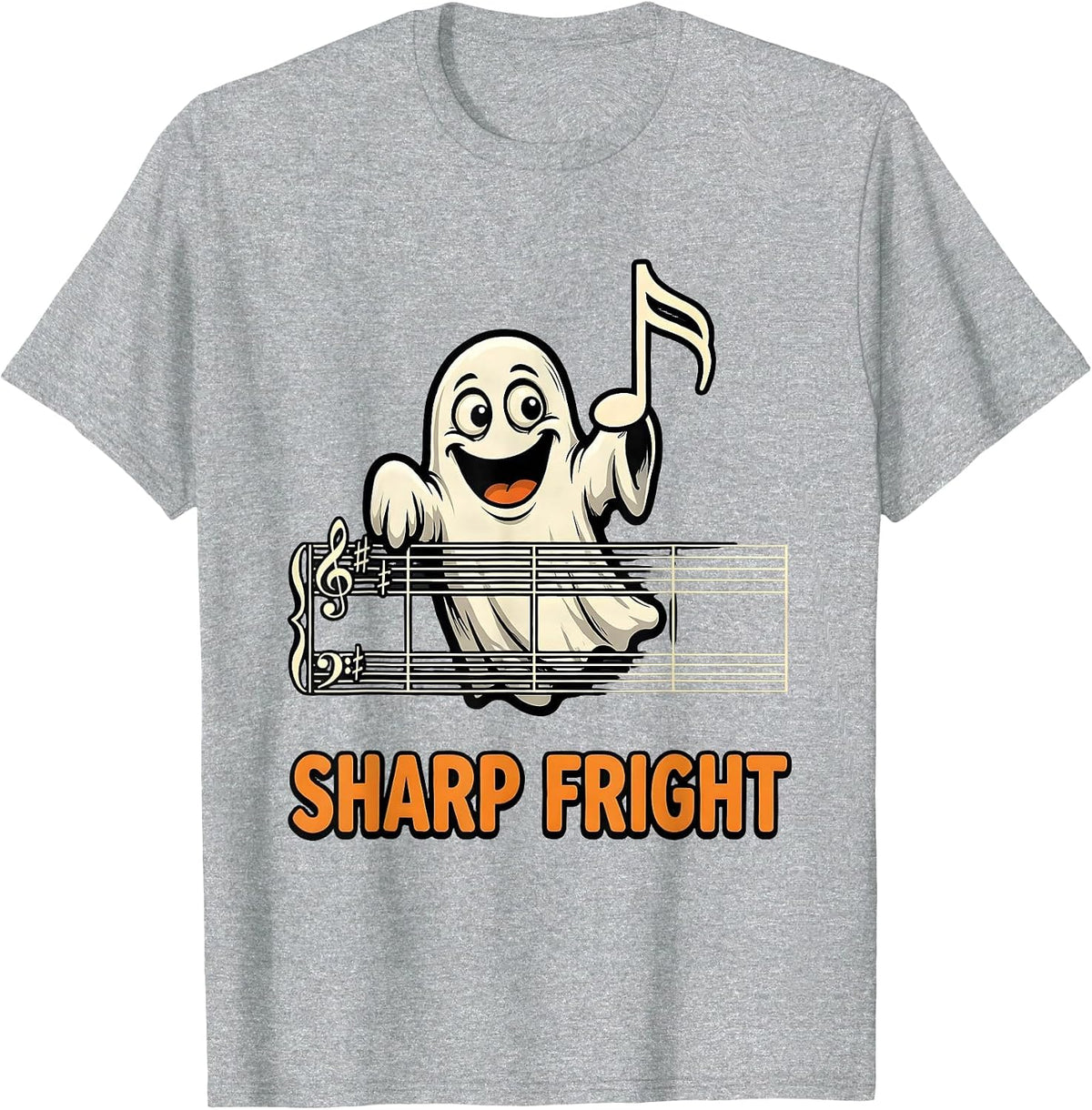 Men's Sharp Fright Cartoon Ghost Music Teacher Halloween Humor T-Shirt - Heather Grey