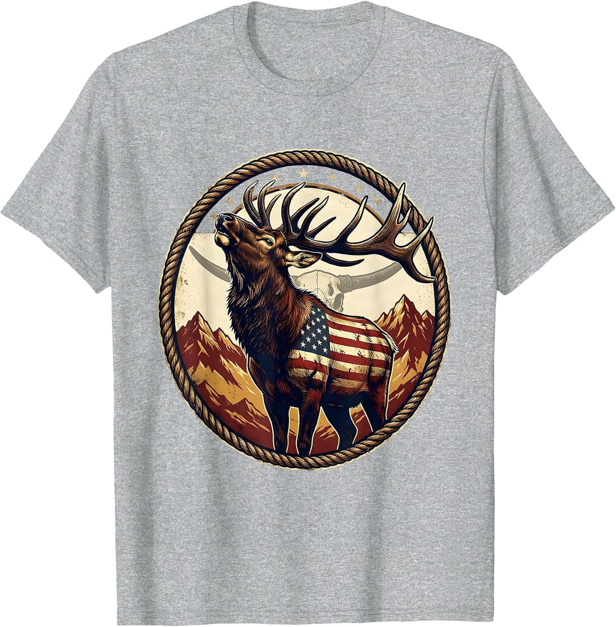 Men's Elk Bugling in Misty Mountain Meadow Camo T-Shirt - Heather Grey