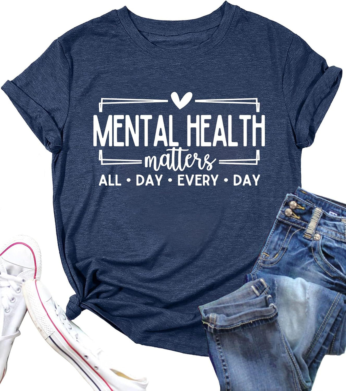 Mental Health Matters Shirt Women Inspirational Therapist Psychologist Tshirts Brain Illness Awareness Tee Tops - Dark Blue