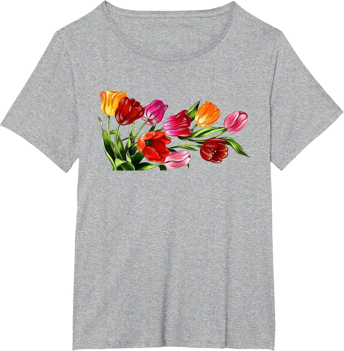 Lovely Spring Tulips Flower Design Tee T-Shirt - Heather Grey