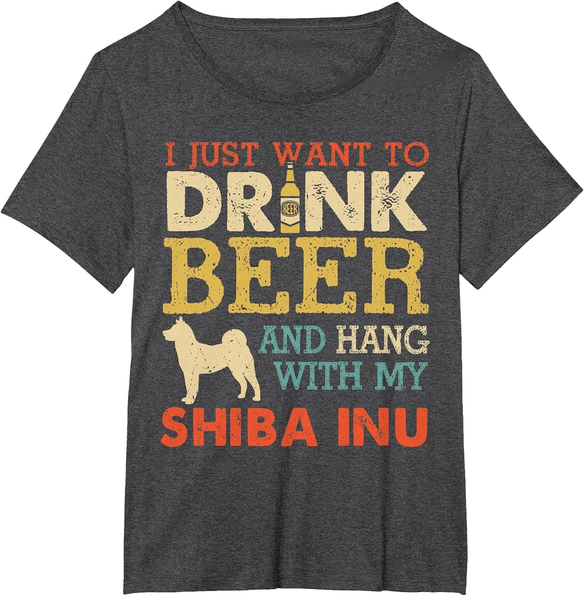 Shiba Inu Dad Drink Beer Hang with Dog Funny Men Vintage T-Shirt - Dark Heather Grey