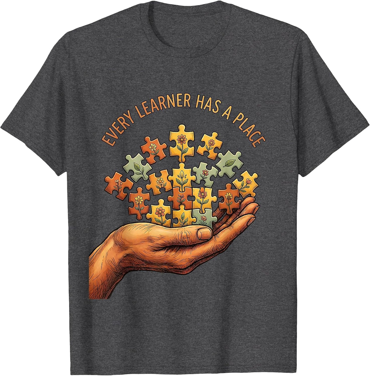 Men's Every Learner Has A Place Sped Teacher Design T-Shirt - Dark Heather Grey