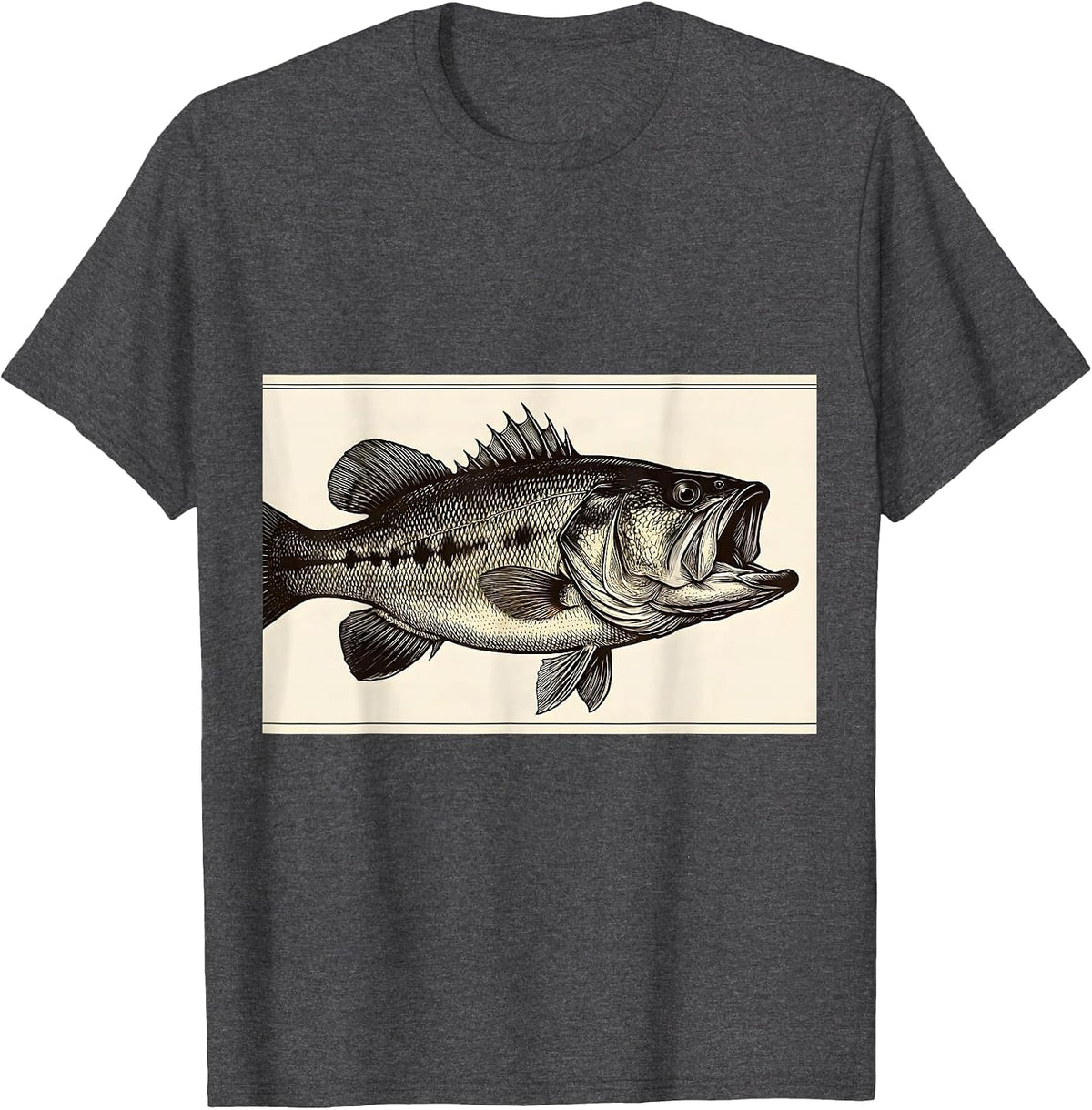 Largemouth Bass Heartbeat Pulse Line Crosshatch Fishing T-Shirt - Dark Heather Grey