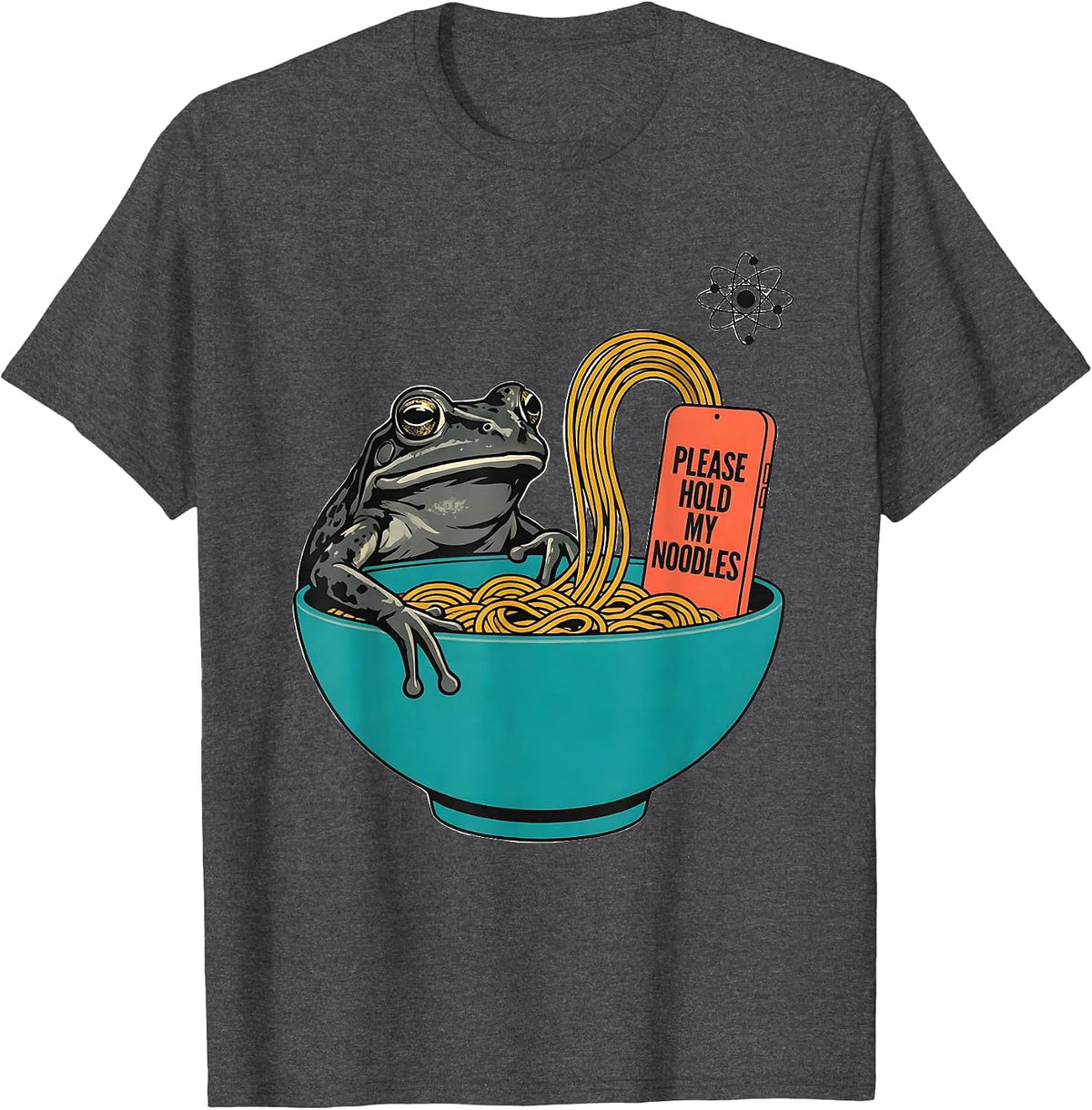 Men's Please Hold My Noodles Funny Grumpy Frog Japanese Art Ramen T-Shirt - Dark Heather Grey