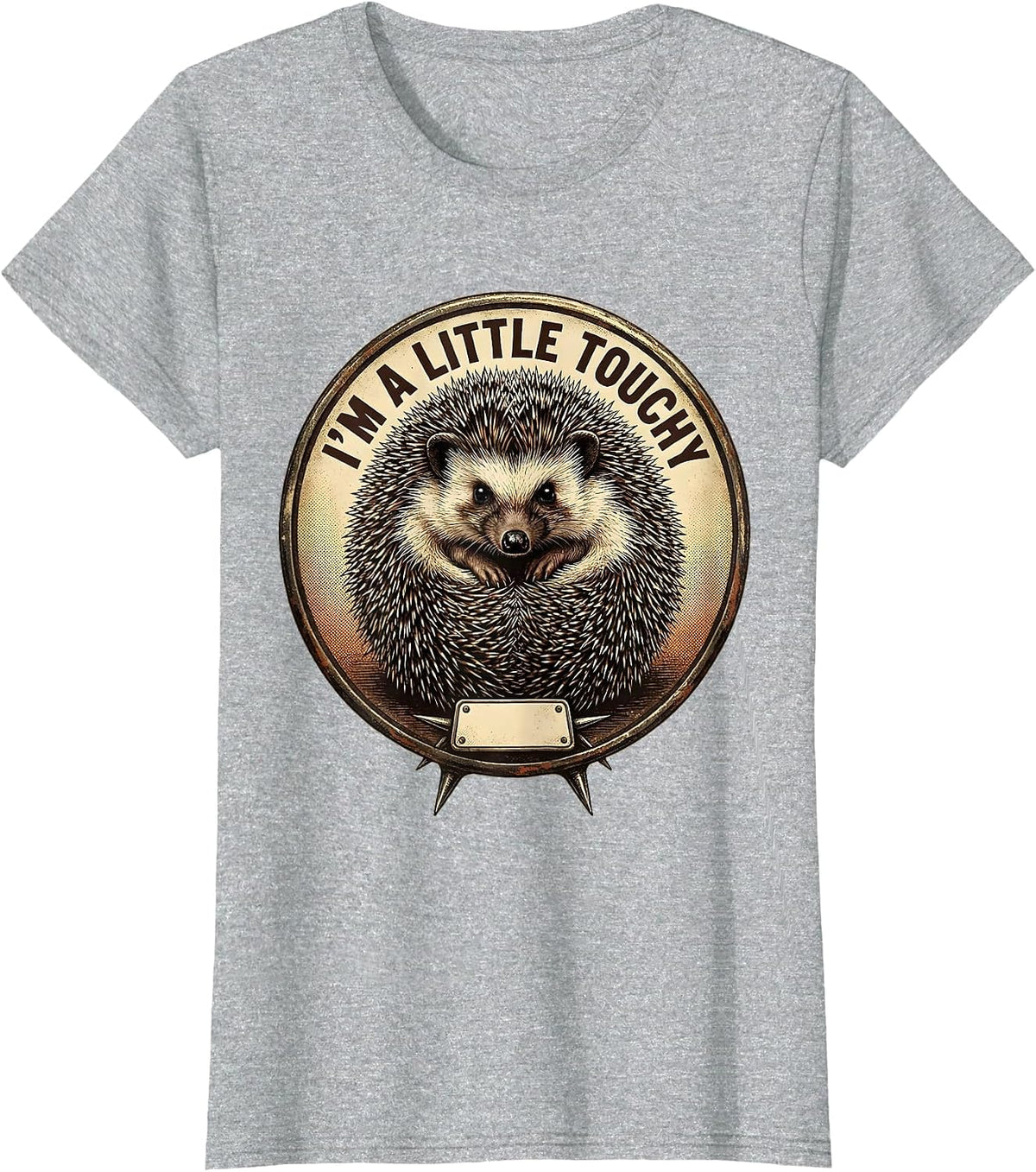 I'm A Little Touchy Vintage Hedgehog Novelty Animal Humor T-Shirt - Heather Grey