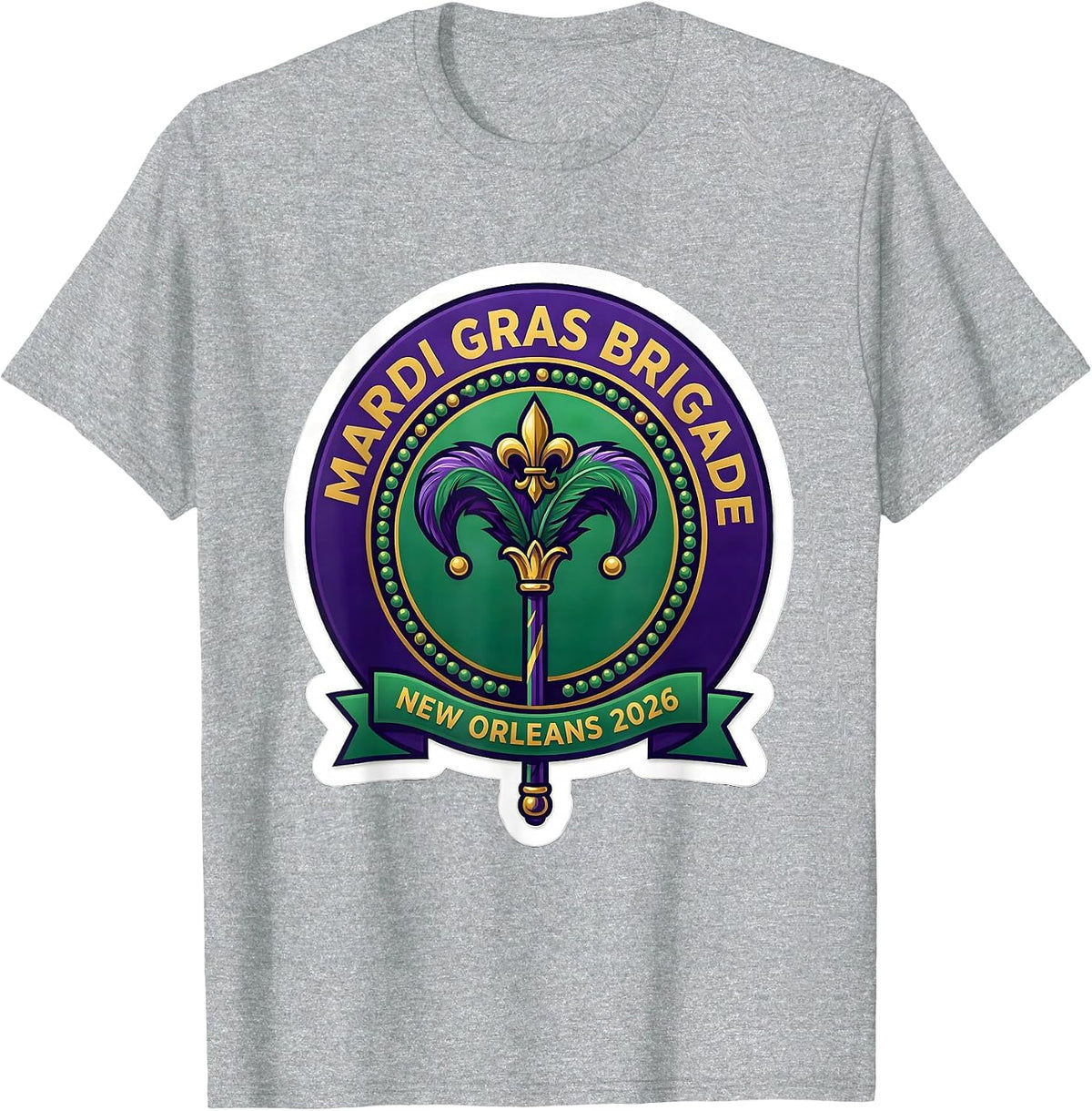 Men's Mardi Gras Brigade New Orleans 2026 Carnival Party Souvenir T-Shirt - Heather Grey