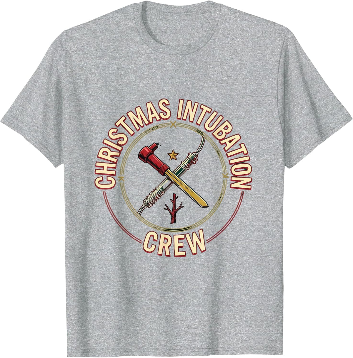 Men's Christmas Intubation Crew Funny Respiratory Therapist RT T-Shirt - Heather Grey