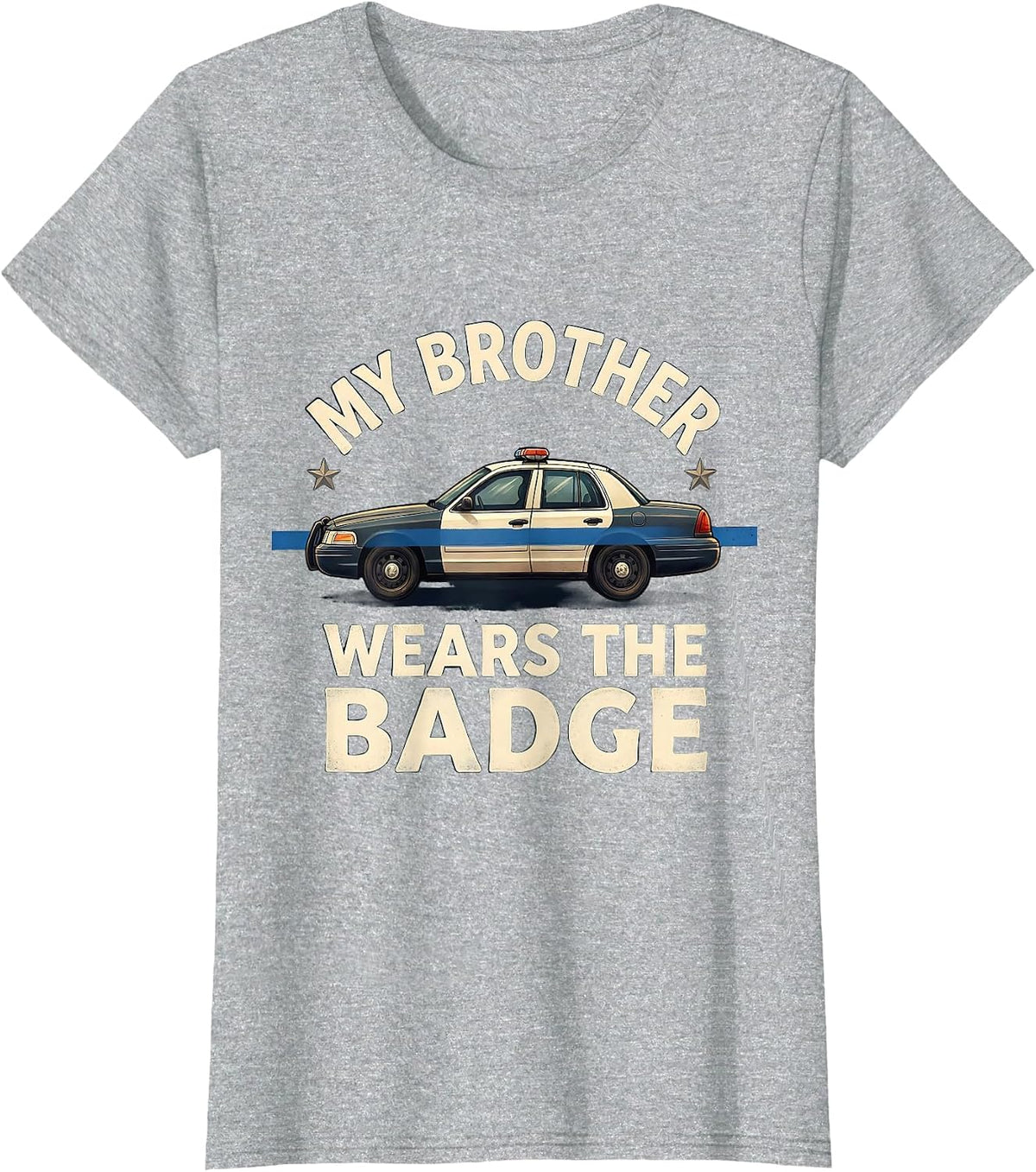 My Brother Wears The Badge Thin Blue Line Police Support T-Shirt - Heather Grey