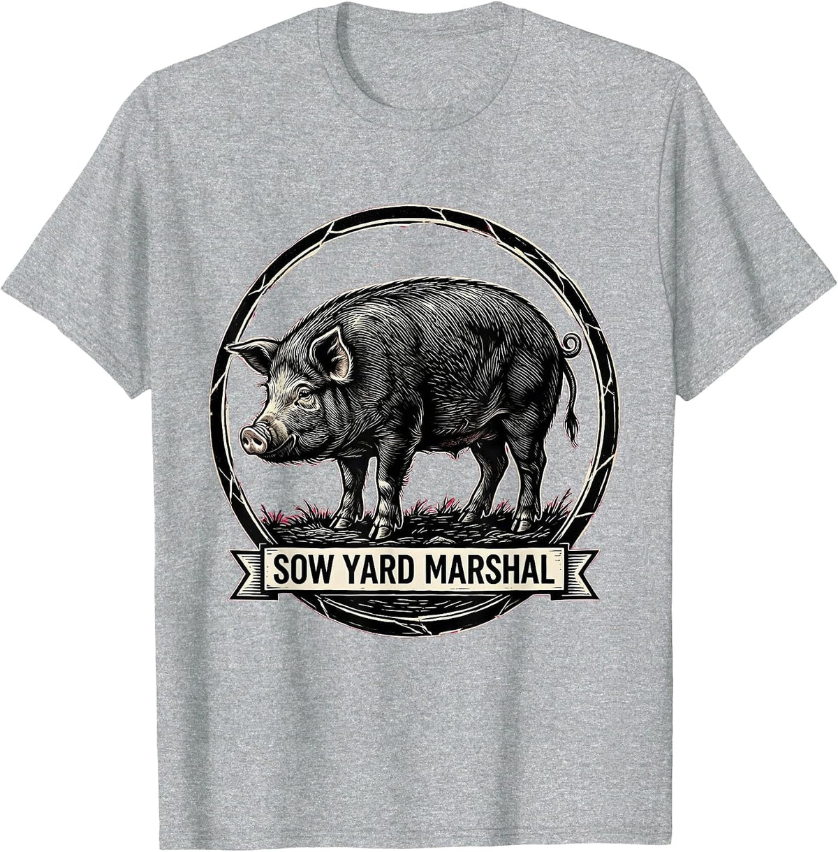 Men's Sow Yard Marshal Funny Pig Lover Farm Animal Humor T-Shirt - Heather Grey