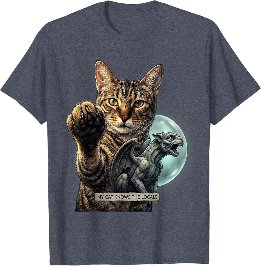 My Cat Knows The Locals Funny Cat Lover Paranormal Humor T-Shirt - Heather Blue