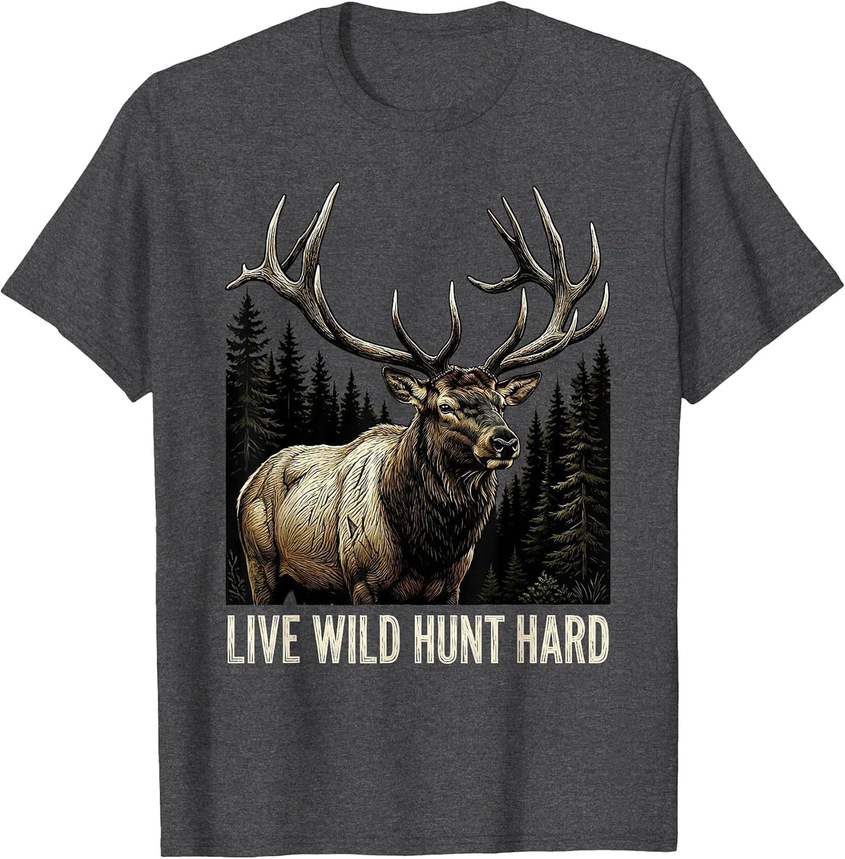 Live Wild Hunt Hard Camo Hunting Design T-Shirt - Dark Heather Grey