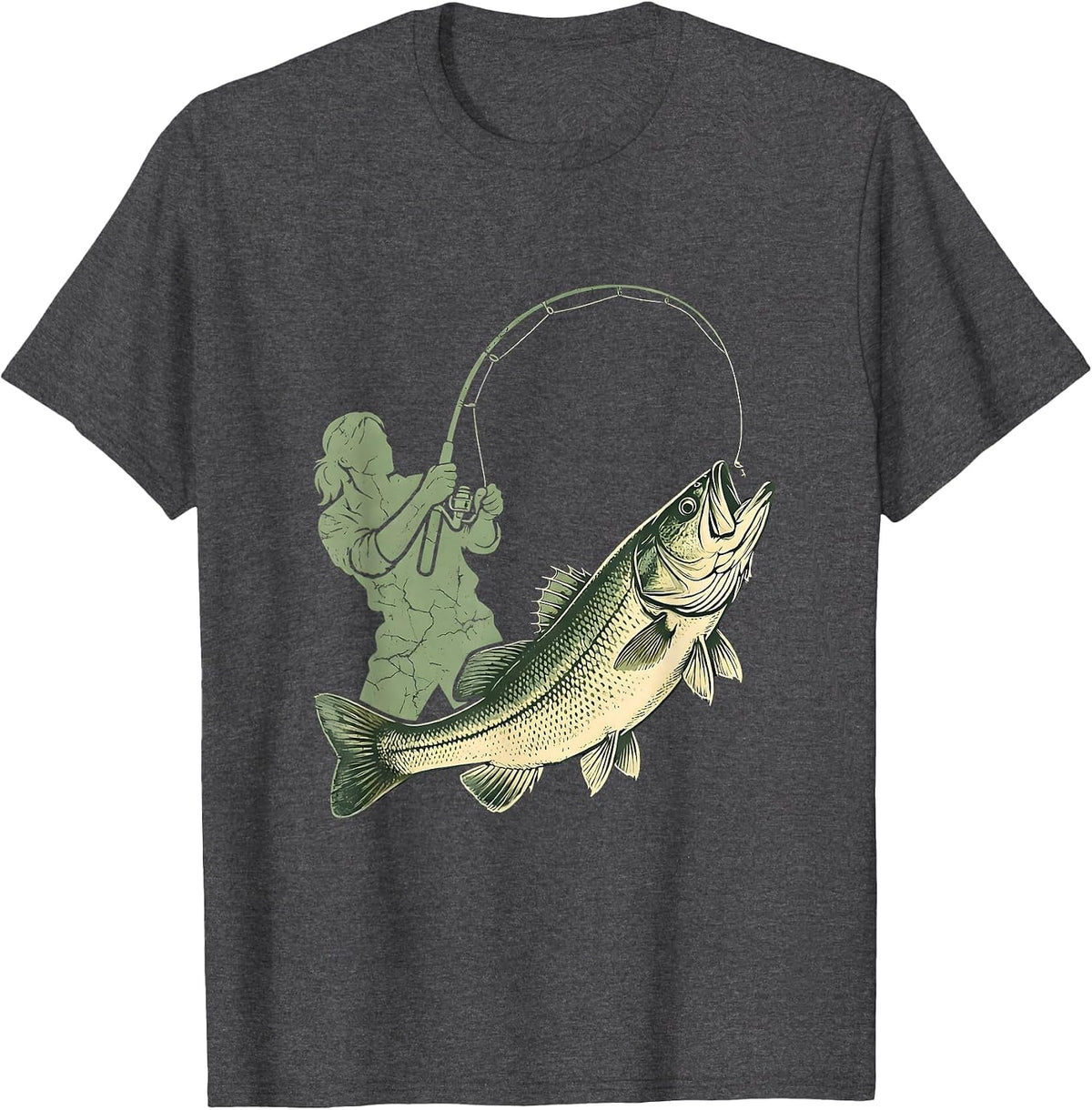 Bass Fishing Angler Reeling In Leaping Bass T-Shirt - Dark Heather Grey