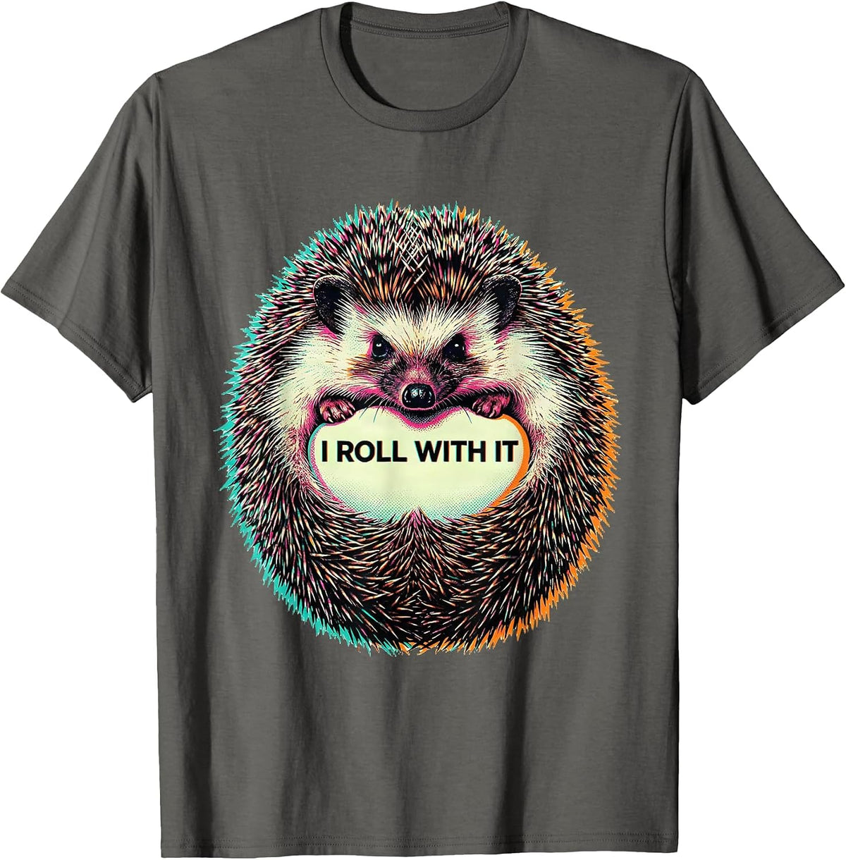 Men's I Roll With It Whimsical Hedgehog Lover Humor Novelty Gift T-Shirt - Asphalt Grey