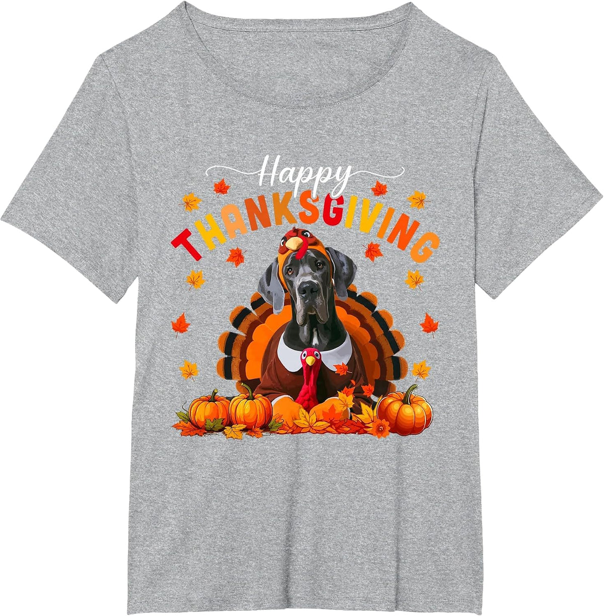 Happy Thanksgiving Great Dane Cosplay Fall Turkey Owner Kids T-Shirt - Heather Grey
