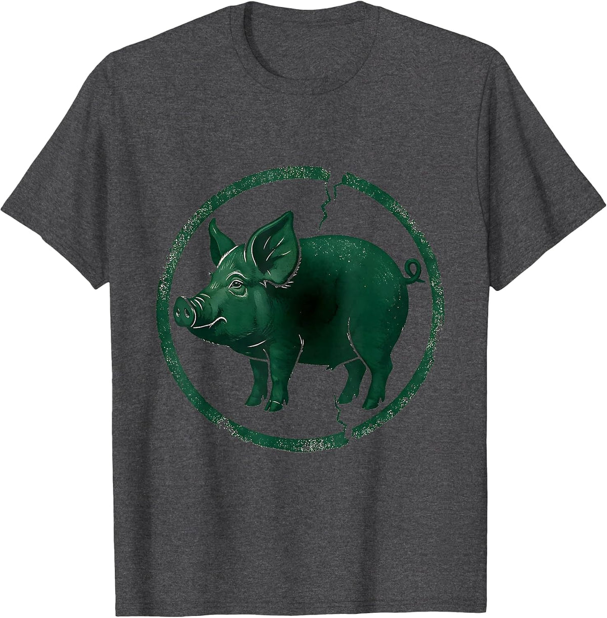 Pig Silhouette Rubber Stamp Farm Animal Lover Humor T-Shirt - Dark Heather Grey