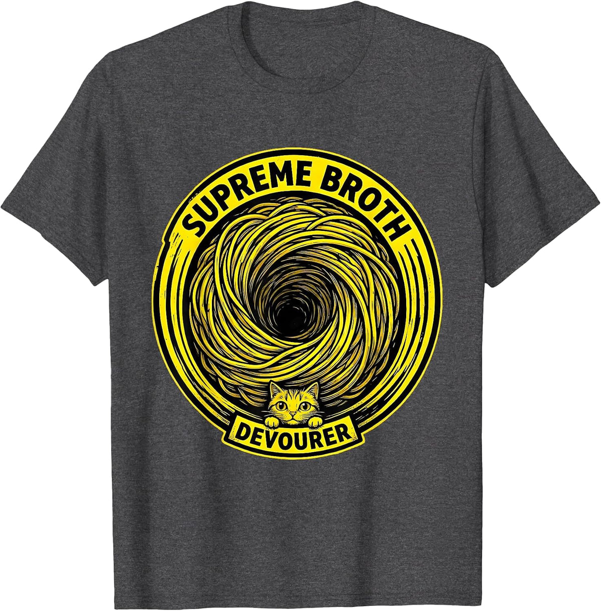 Men's Supreme Broth Devourer Funny Cat Ramen Anime Kawaii Gift T-Shirt - Dark Heather Grey