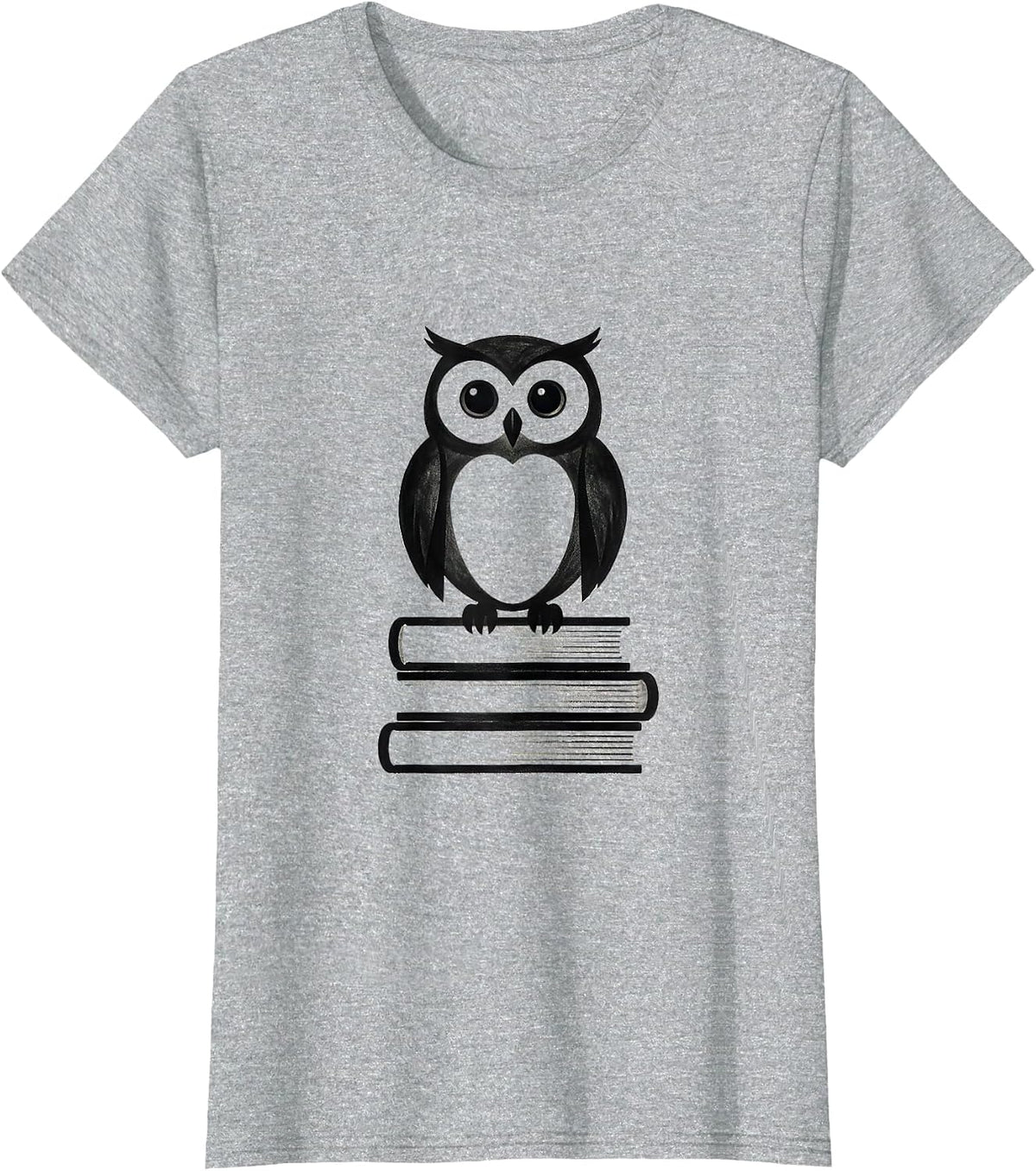 Owl Perched on Stack of Books Illustration T-Shirt - Heather Grey