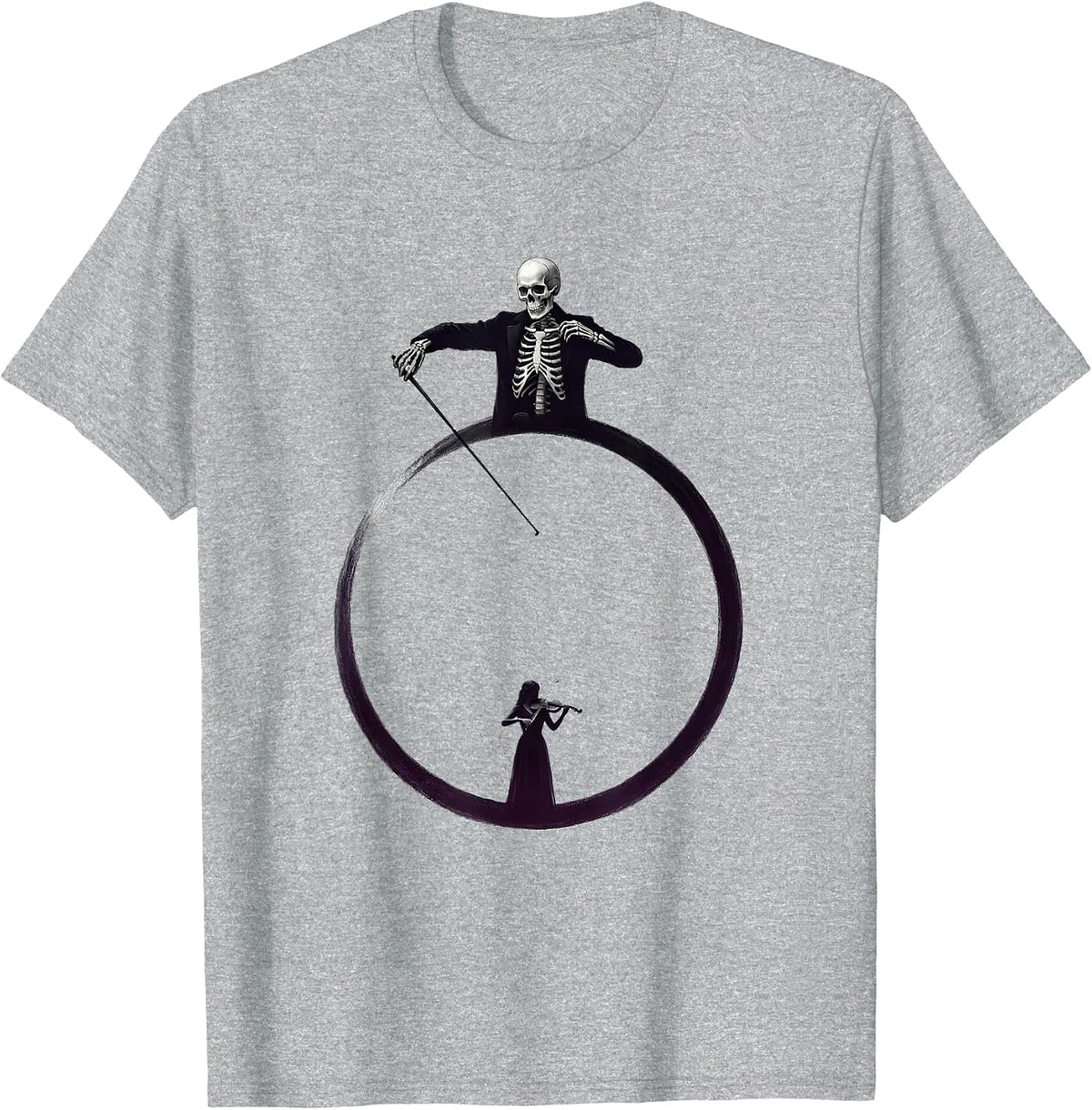 Men's Skeleton Conductor Ghost Violin Minimalist Music Teacher T-Shirt - Heather Grey