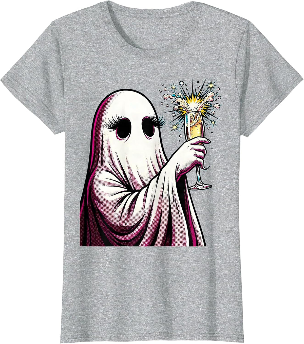 Boo Jee Ghost Champagne Flute Graphic T-Shirt - Heather Grey