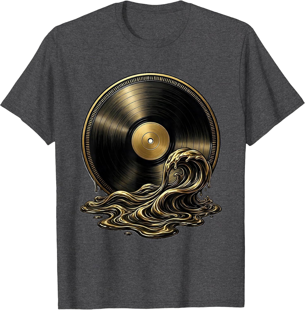 Men's Retro Melting Vinyl Record Liquid Waves Graphic T-Shirt - Dark Heather Grey