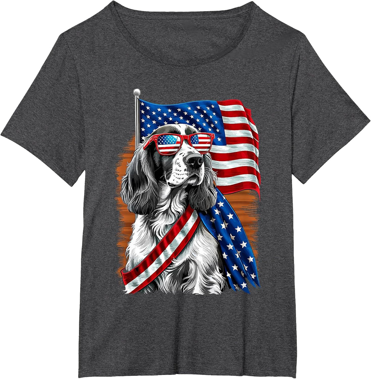 Patriotic USA English Springer Spaniel Dog T-Shirt - Dark Heather Grey