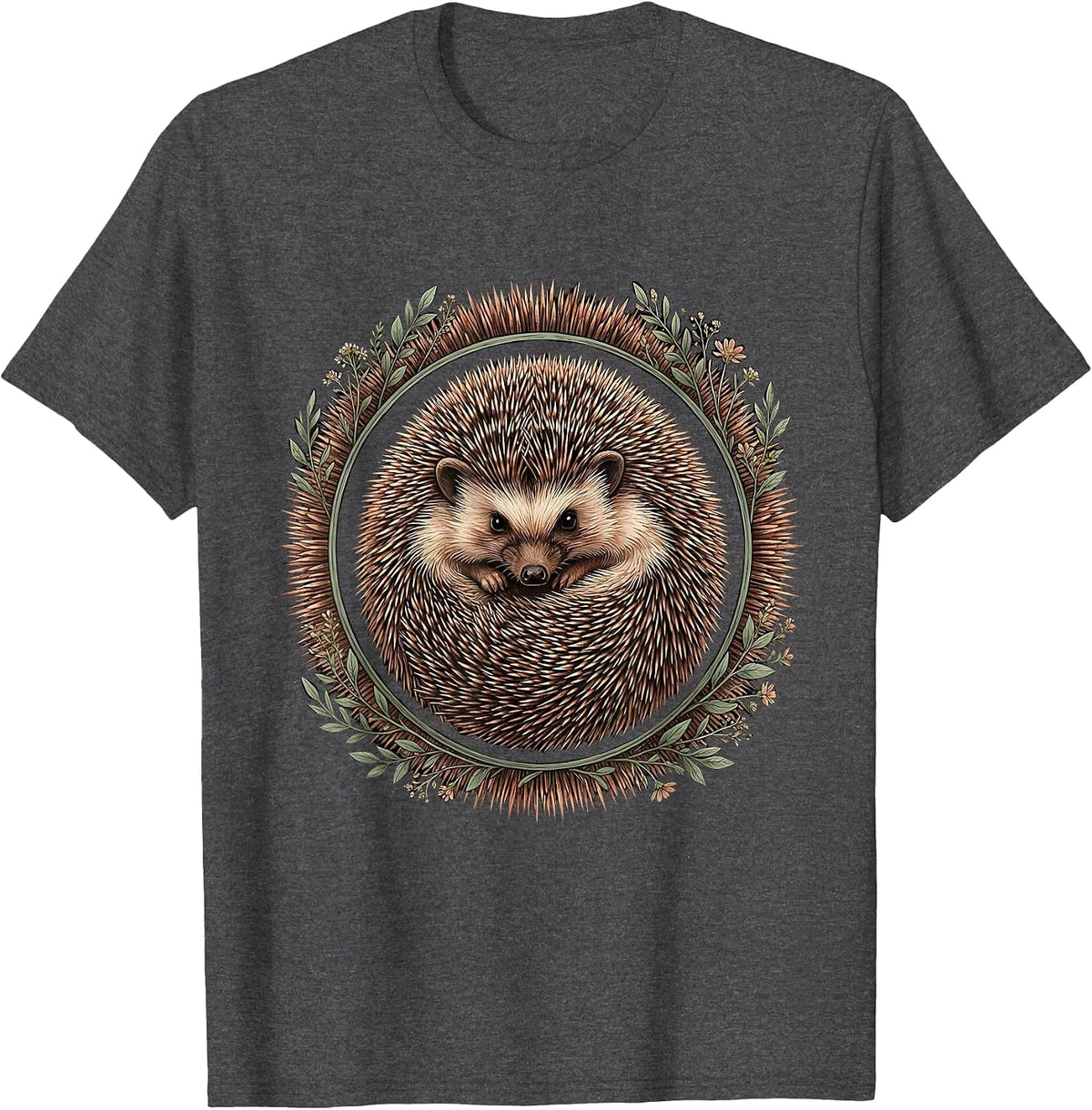 Hedgehog Curled Up Defensive Ball Cute Wildlife Art T-Shirt - Dark Heather Grey