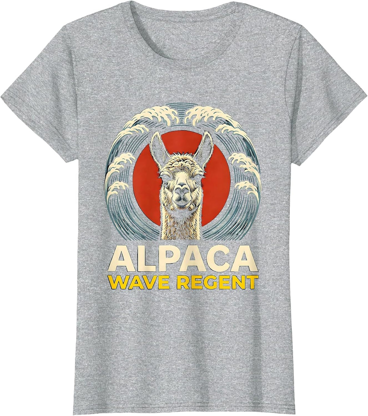 Women's Alpaca Wave Regent Stencil Graphic Funny Animal Lover Pet T-Shirt - Heather Grey